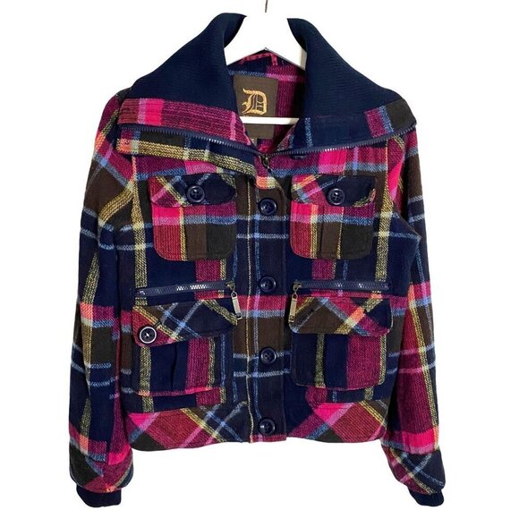Dollhouse Outerwear Wool Blend Plaid Button Up Cropped Jacket Sz SP Y2K Academia - Picture 1 of 14